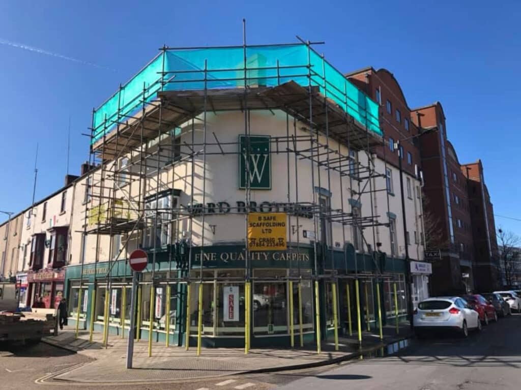 Front of Ward Brothers Building, with BSafe Scaffolding, Doncaster